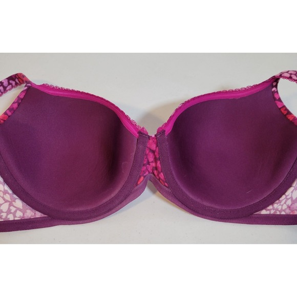 Victorias Secret Underwire Bra Pink Purple Hearts Size 36D Rhinestone Lined 1159 - Picture 5 of 6